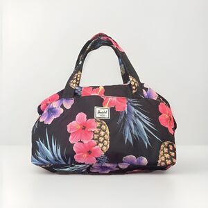 Herschel Supply Co Strand Duffle Tote Bag Pineapple Flowers Black NWOT
